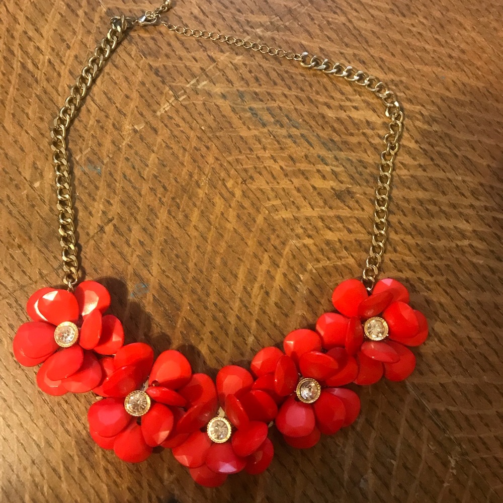 Red Flower Statement Necklace
